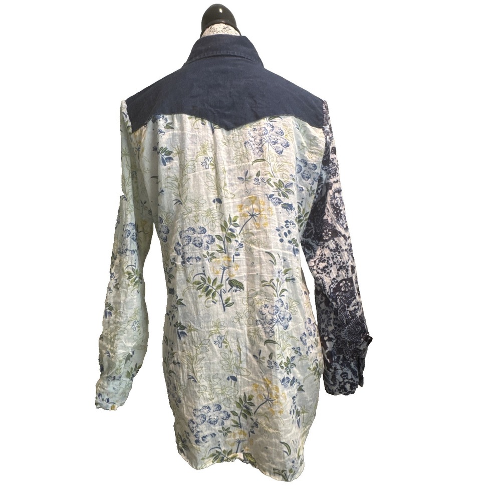 Vintage Gora‎ Button Up Blue Floral Peasant Top Lightweight Coastal Beach S - Picture 3 of 16